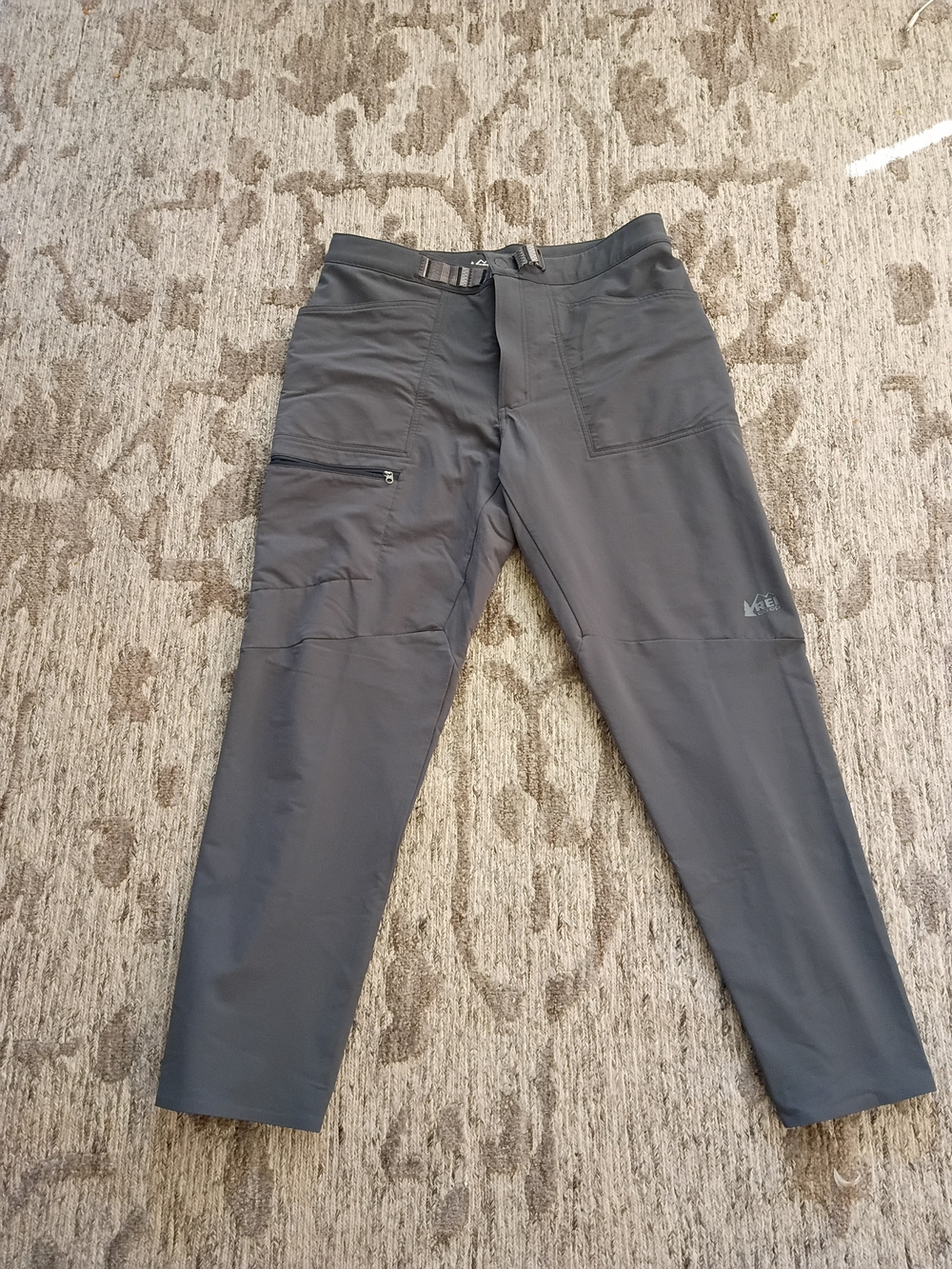 REI Co-Op Men’s Charcoal Gray Hiking Pants Size 36x30 - Built-In Belt & Zippered
